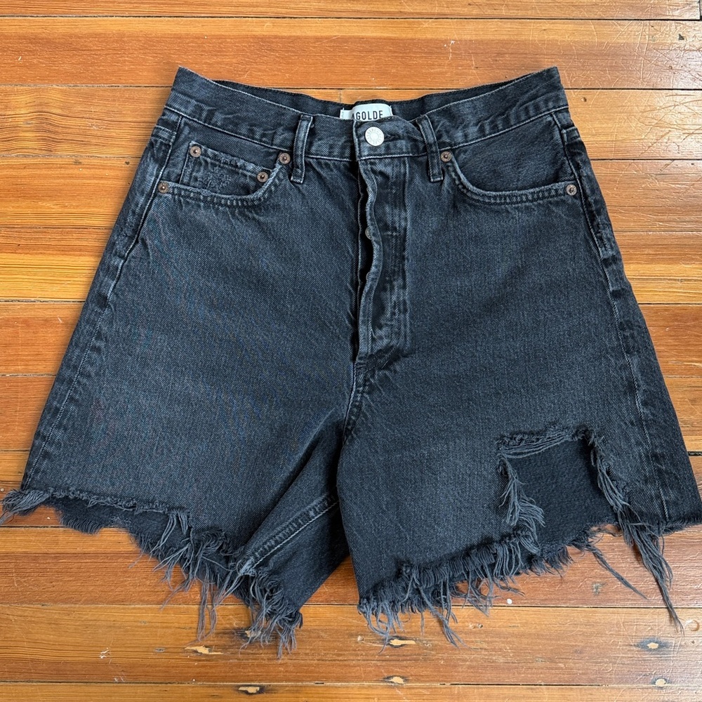 Agolde Frayed Hem Black Jean Shorts - Picture 2 of 6